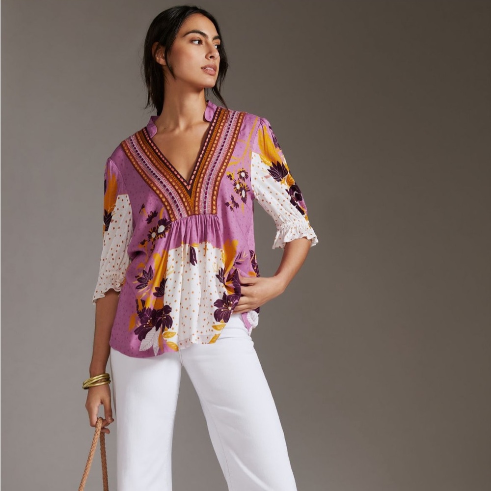 Anthropologie BL-NK Stephanie Top, Purple Print, small, NWOT